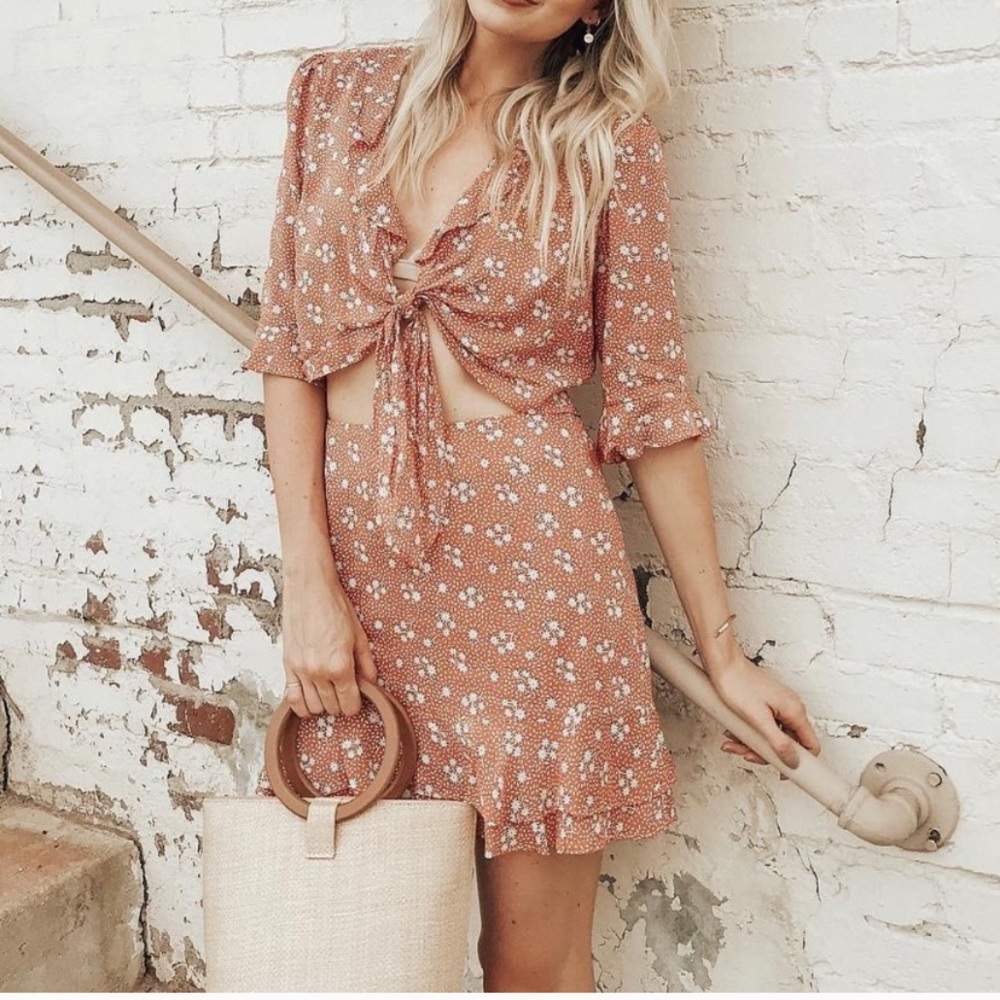 Lulu’s NWOT Terra Cotta Floral Two-Piece Dress